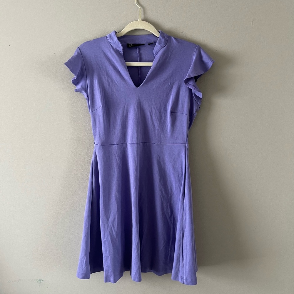 New York & Company Lavender Asymmetrical Fit-and-Flare Dress